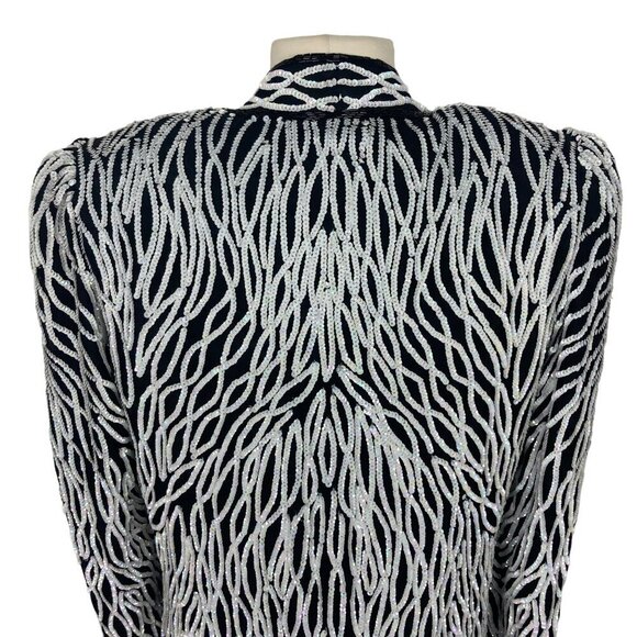 Vintage Nipon Night Sequin Jacket Womens Medium Black White Wedding Evening - Picture 9 of 11